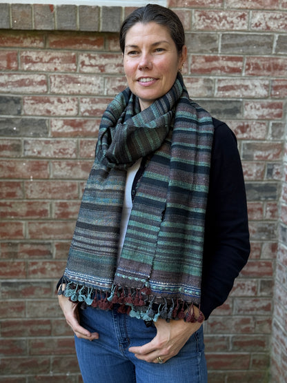Raw Silk and Khadi Shawl - Cinnamon & Sage