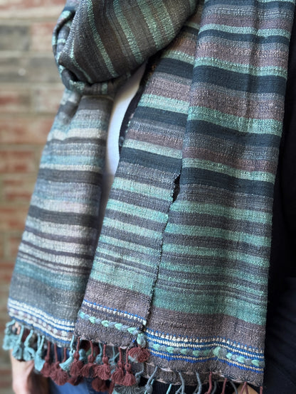 Raw Silk and Khadi Shawl - Cinnamon & Sage