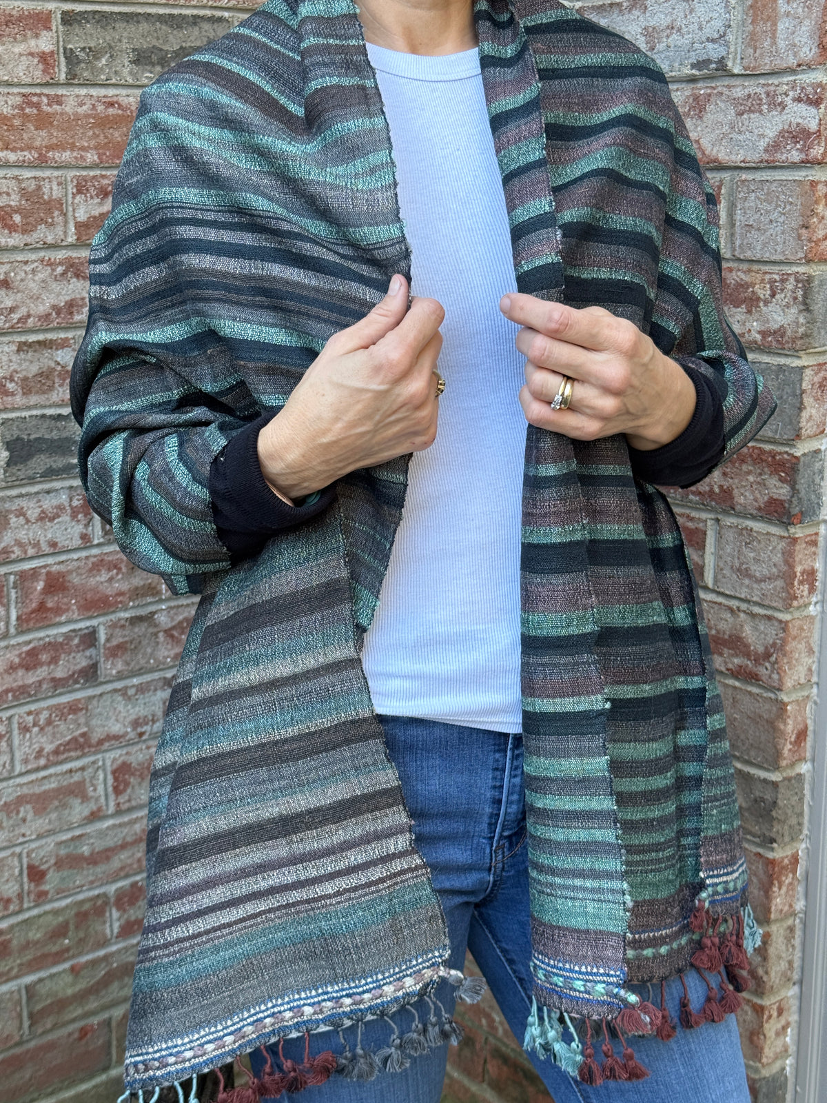 Raw Silk and Khadi Shawl - Cinnamon & Sage