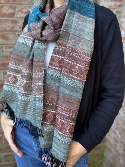Raw Silk Handwoven Shawl - Riverbed