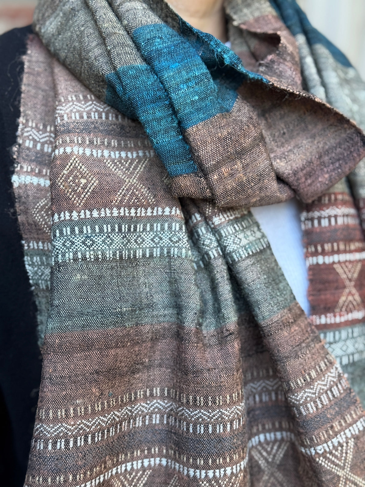 Raw Silk Handwoven Shawl - Riverbed