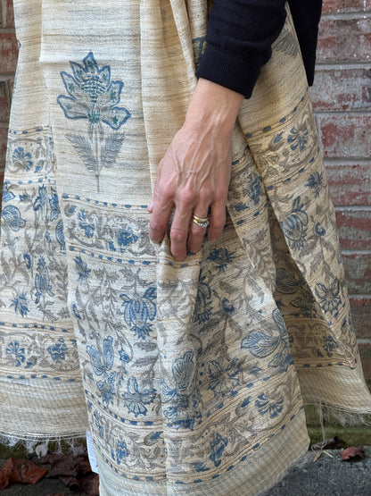 Raw Silk Block Printed Shawl - Nigella