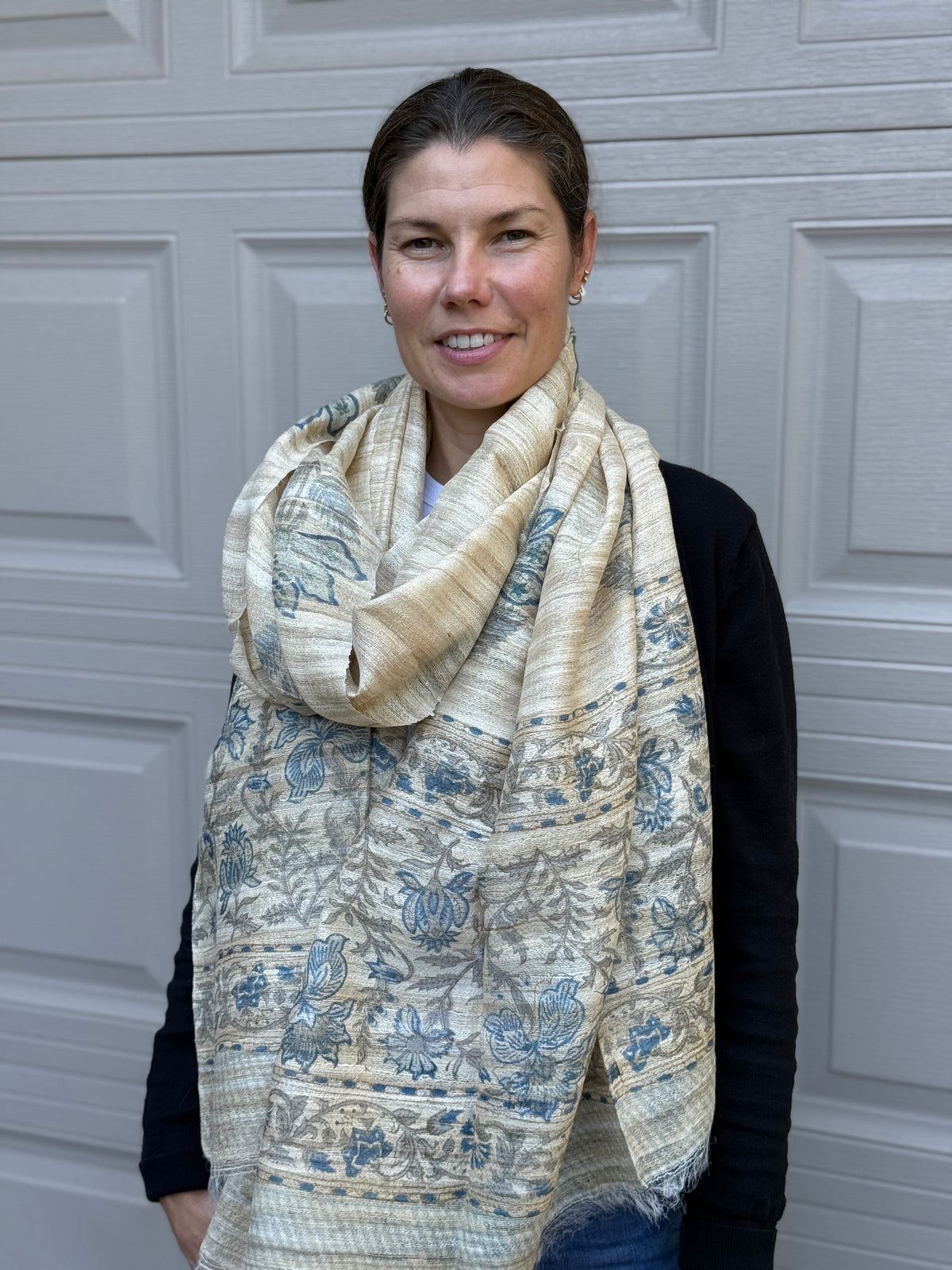 Raw Silk Block Printed Shawl - Nigella