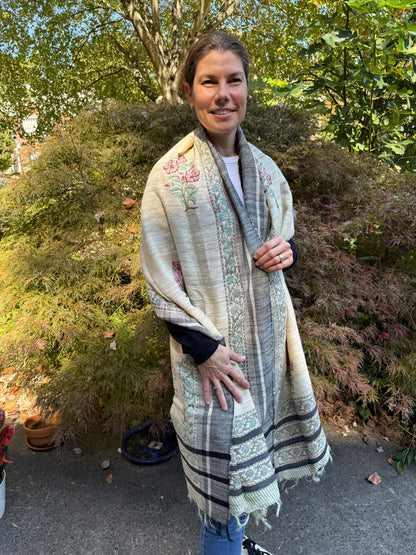Raw Silk Block Printed Shawl - Lily