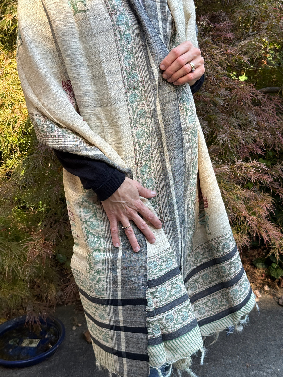 Raw Silk Block Printed Shawl - Lily