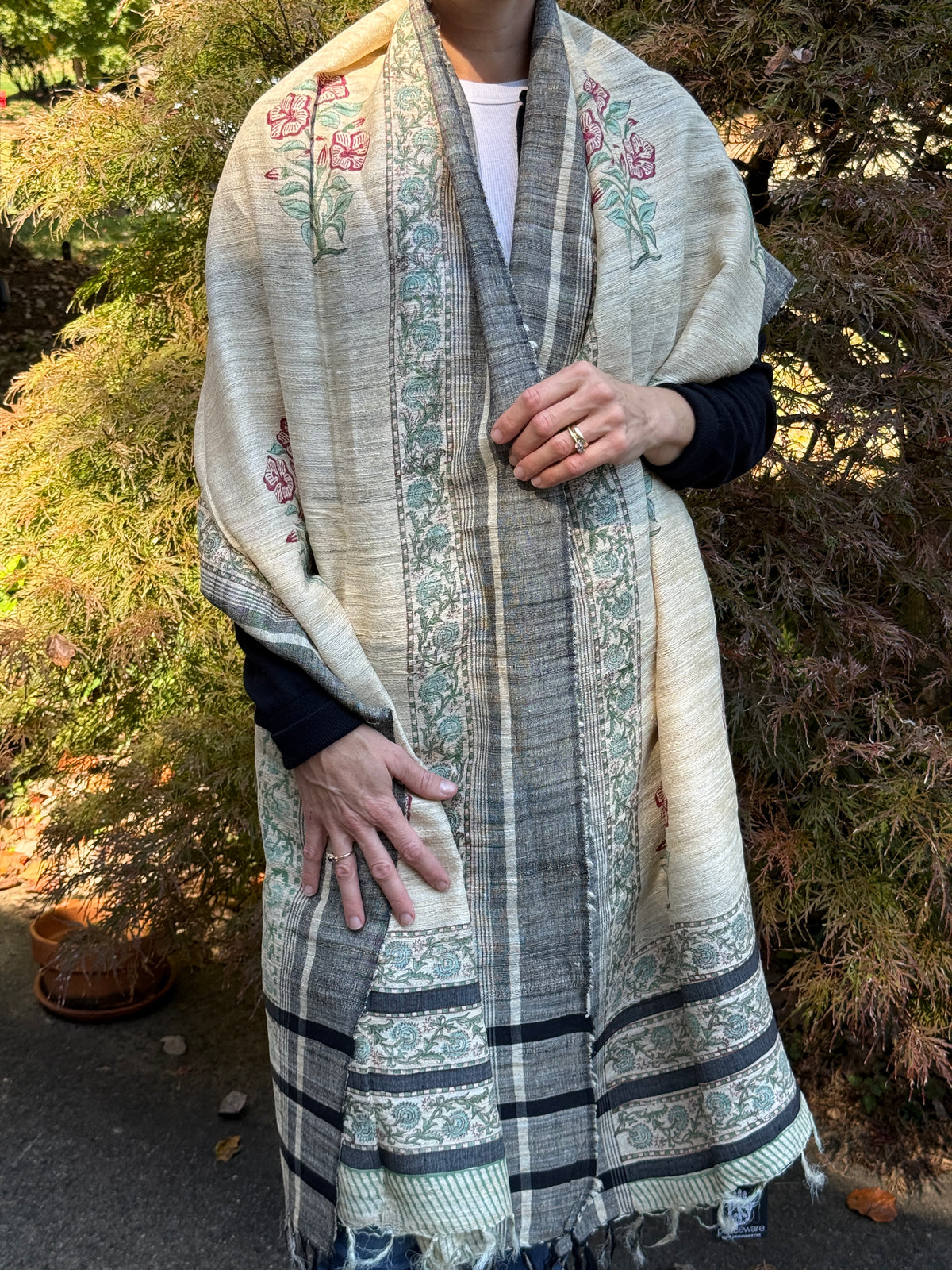 Raw Silk Block Printed Shawl - Lily