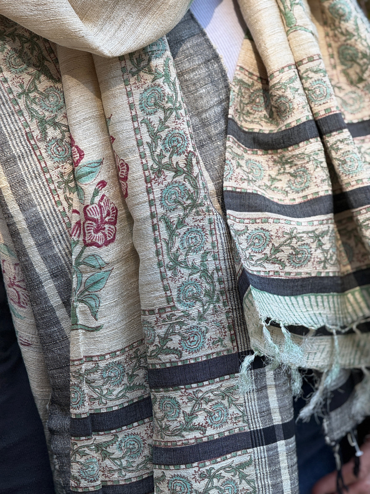 Raw Silk Block Printed Shawl - Lily