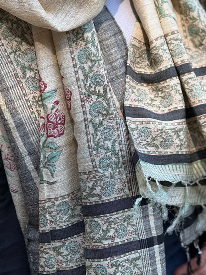 Raw Silk Block Printed Shawl - Lily