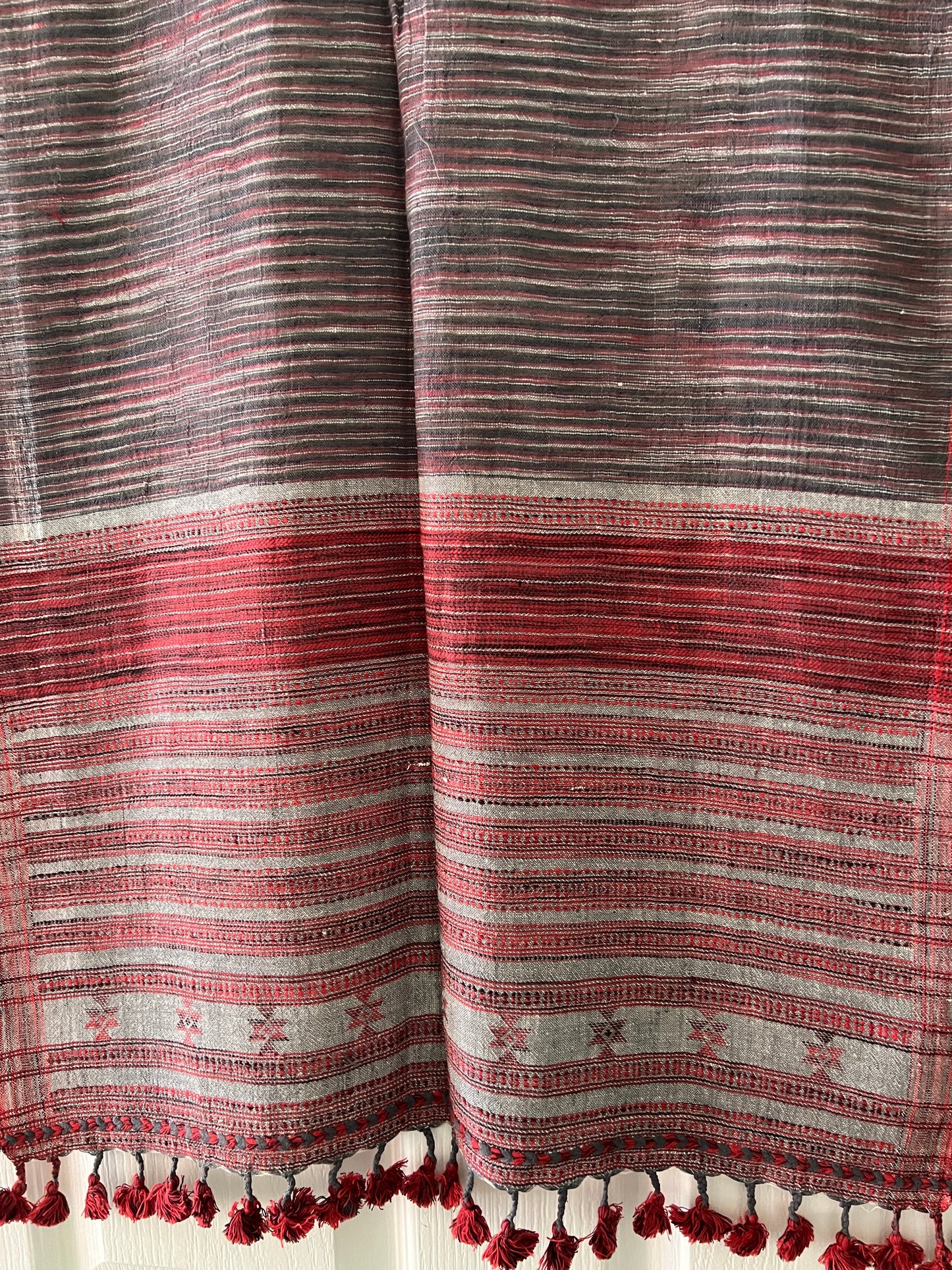 Crimson Slate Handwoven Kutch Stole / Runner