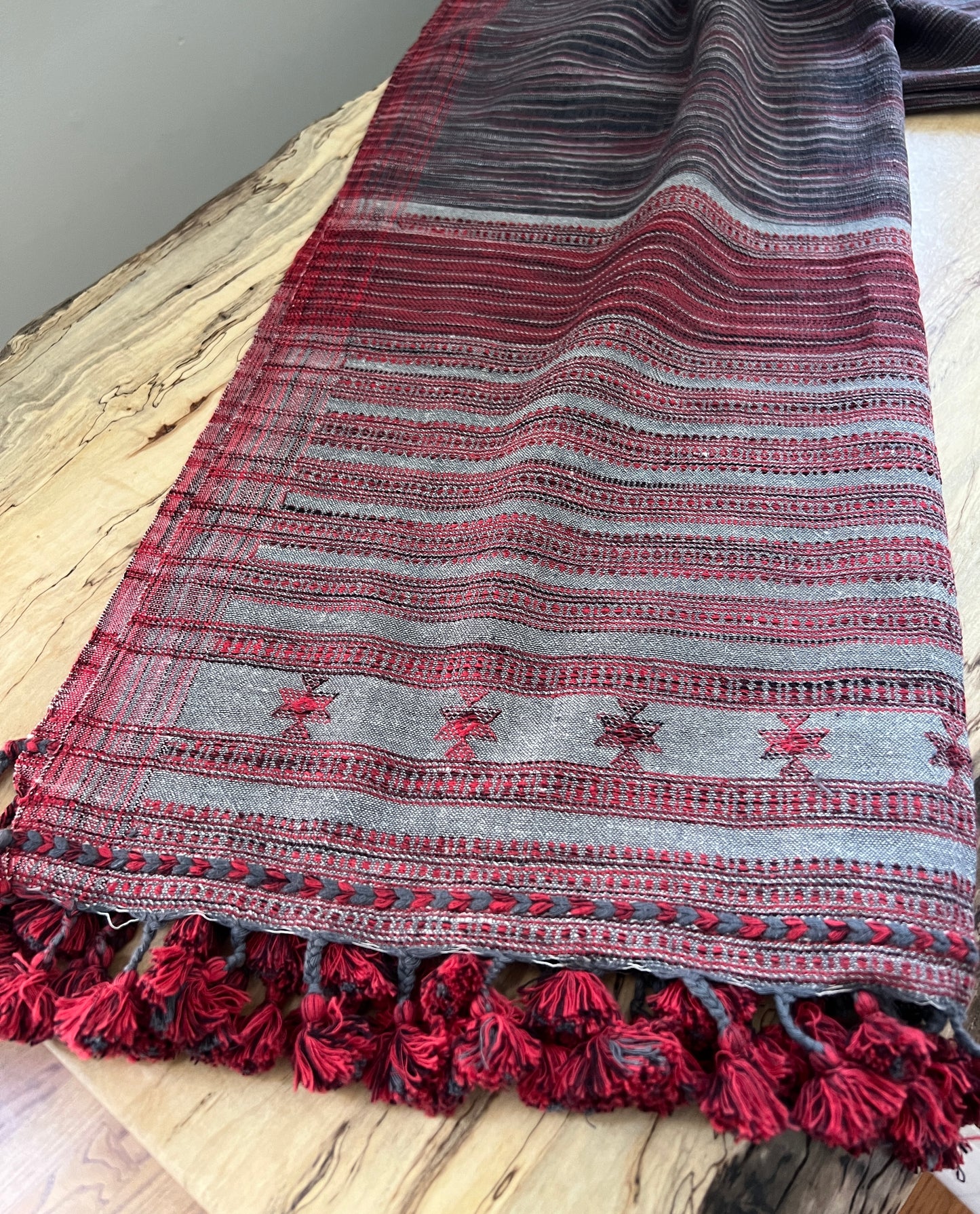 Crimson Slate Handwoven Kutch Stole / Runner