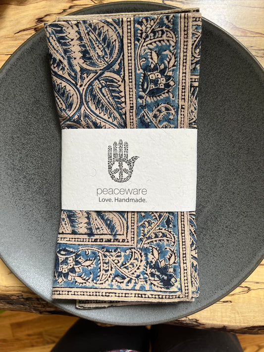 Cotton Table Napkins - Indigo Fern  Block Print (Set of 4)