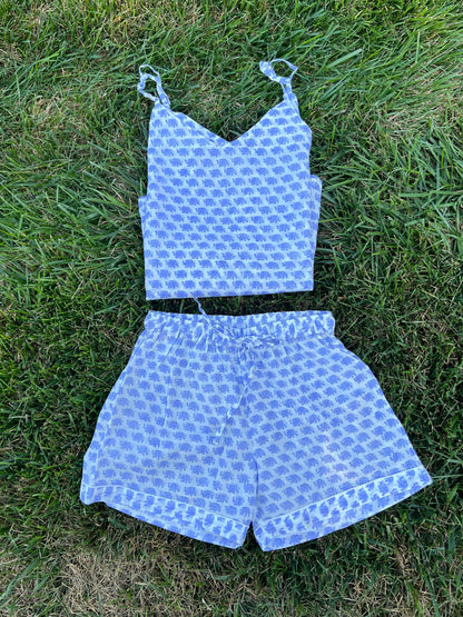 Lounge Shorts & Strappy Top - Corn Flower