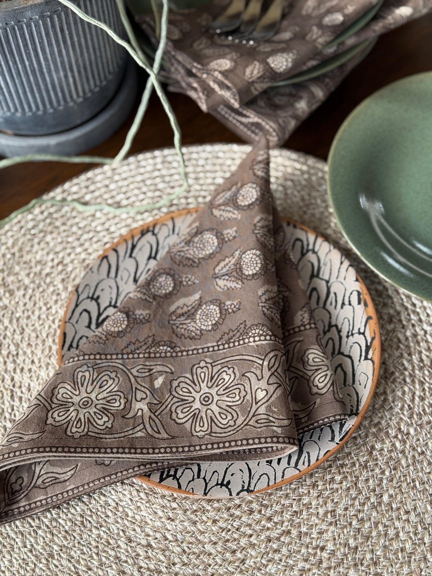 Table Napkins - Dot & Bloom in Mushroom (Set of 4)