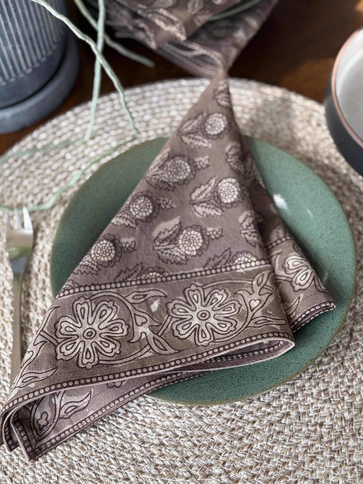 Table Napkins - Dot & Bloom in Mushroom (Set of 4)