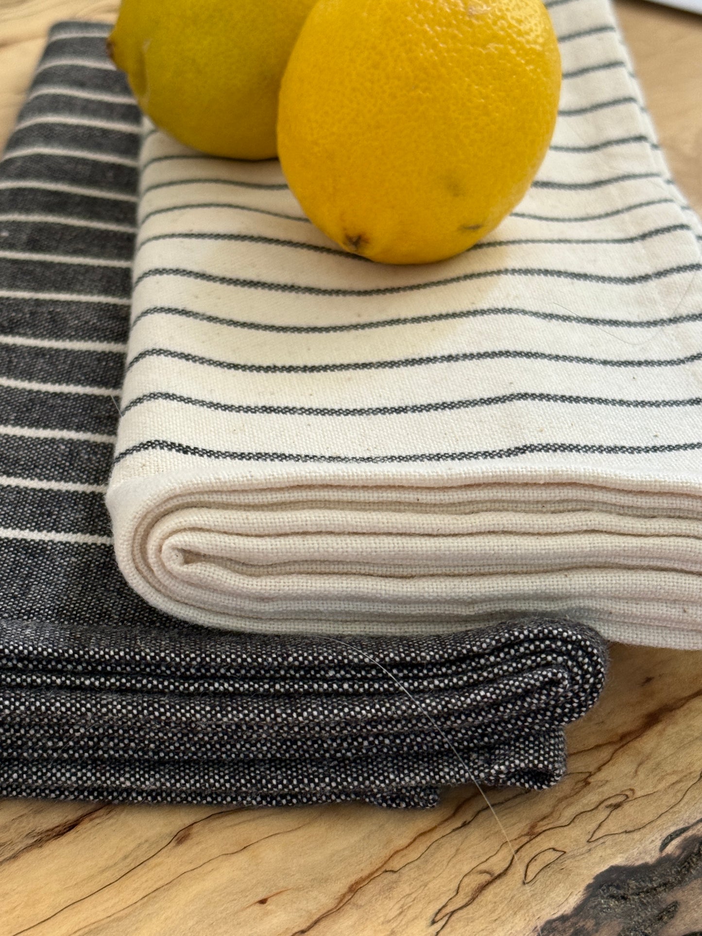 Tea Towel, Organic Cotton - Charcoal & Cream Stripe (Set of 2 Contrasting Towels)