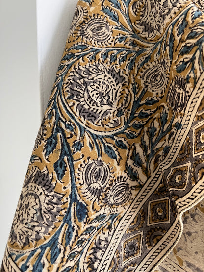 Bandana, Flax and Indigo Kalamkari Print