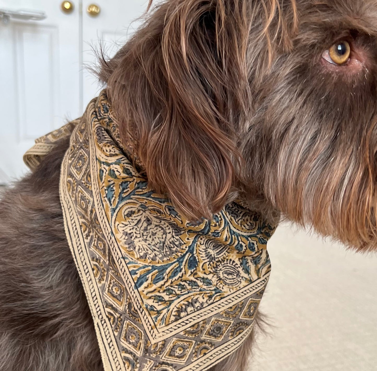 Bandana, Flax and Indigo Kalamkari Print