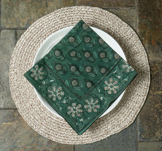 Table Napkins - Dot & Bloom in Pesto (Set of 4)