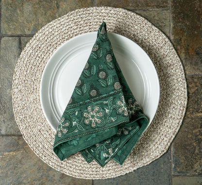 Table Napkins - Dot & Bloom in Pesto (Set of 4)