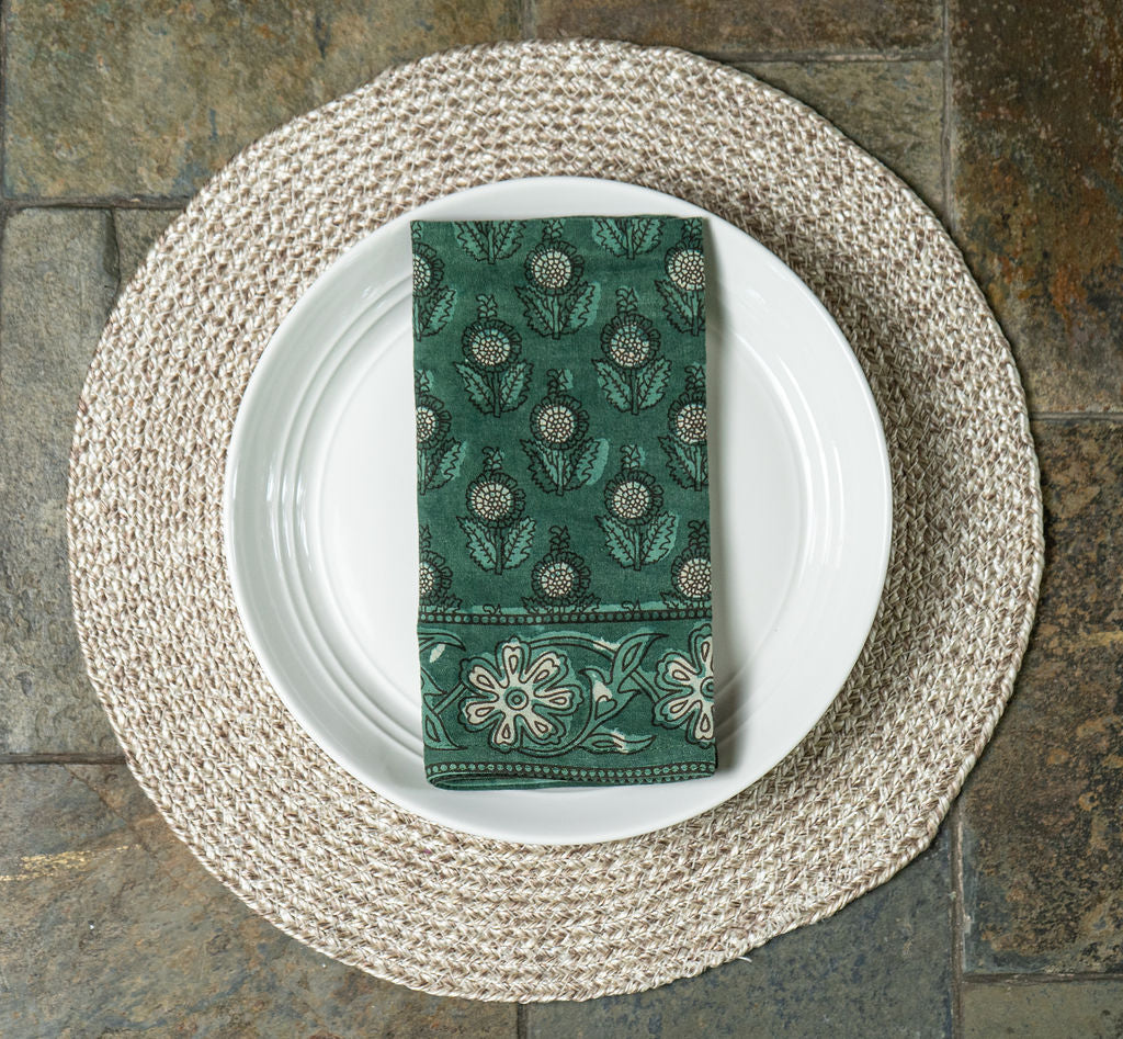 Table Napkins - Dot & Bloom in Pesto (Set of 4)