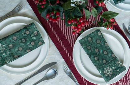 Table Napkins - Dot & Bloom in Pesto (Set of 4)