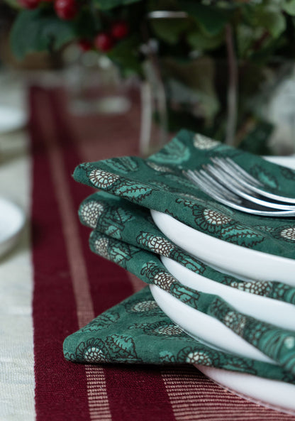 Table Napkins - Dot & Bloom in Pesto (Set of 4)