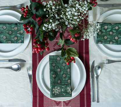 Table Napkins - Dot & Bloom in Pesto (Set of 4)