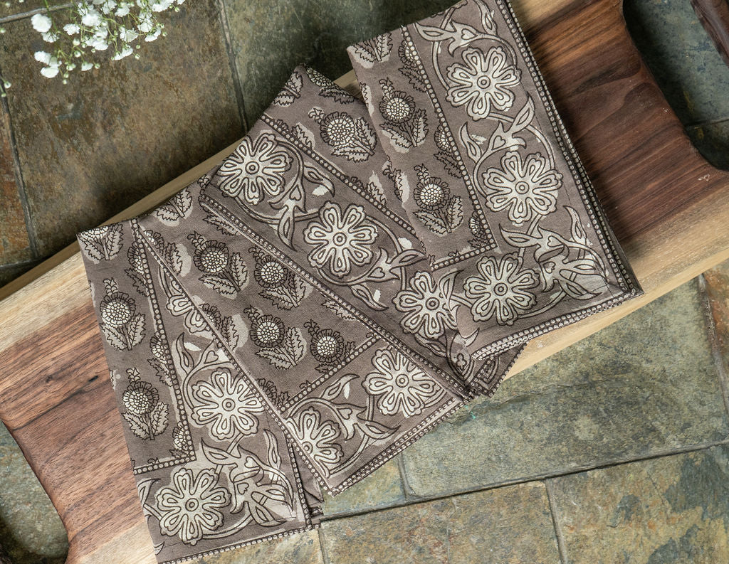 Table Napkins - Dot & Bloom in Truffle (Set of 4)