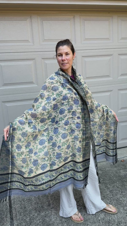 Raw Silk Block Printed Shawl - Purple Rose