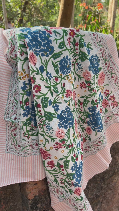 Bandana - Les Fleurs with Striped Border