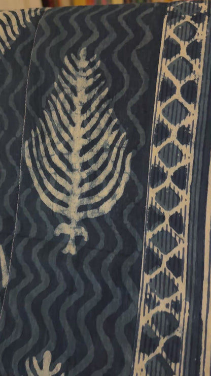 Quilted Block Print Reversible Throw - Indigo Fir