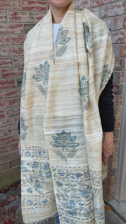 Raw Silk Block Printed Shawl - Nigella