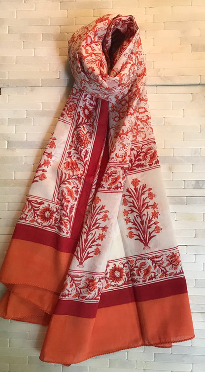 Pomegranate | Mandarin Cotton Block Print Stole