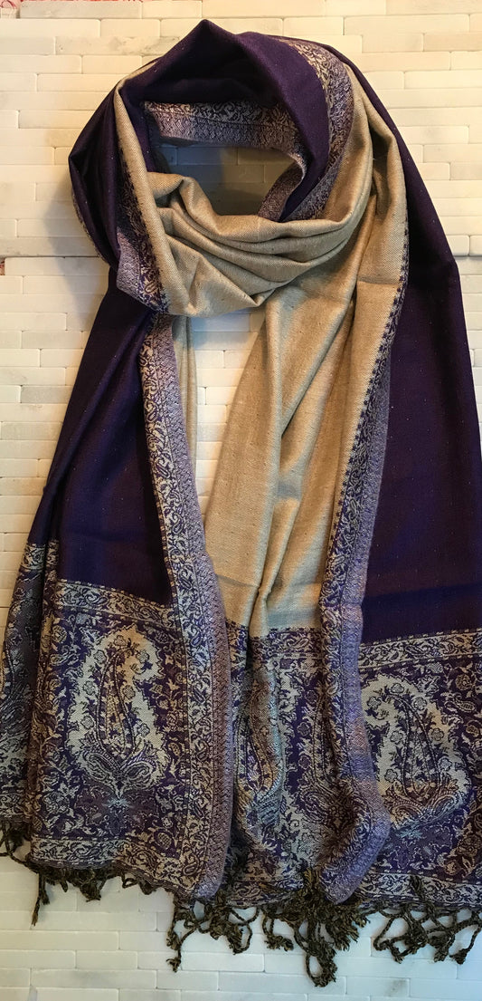 Reversible Purple and Vanilla Paisley Stole