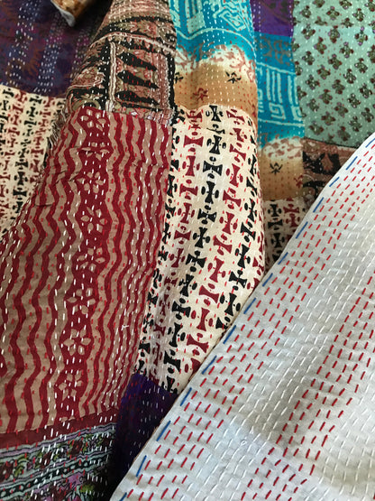 Patched Silk Kantha Work Stole