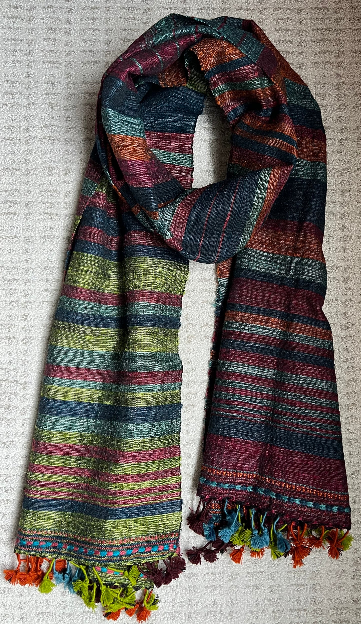 Handwoven Silk Tussar Stole - Mint Spice