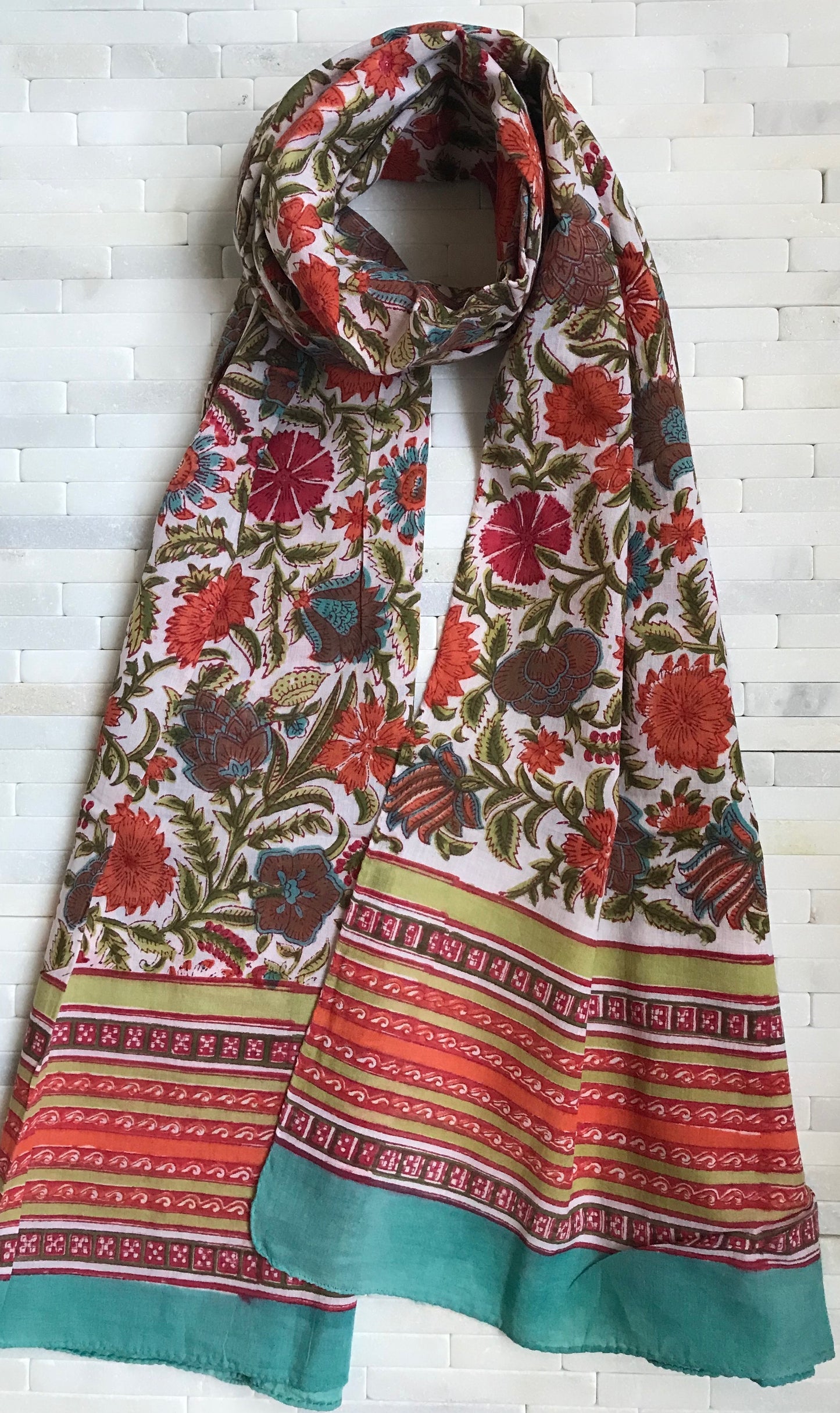 Cotton Kalamkari Floral Stole in Sunflower