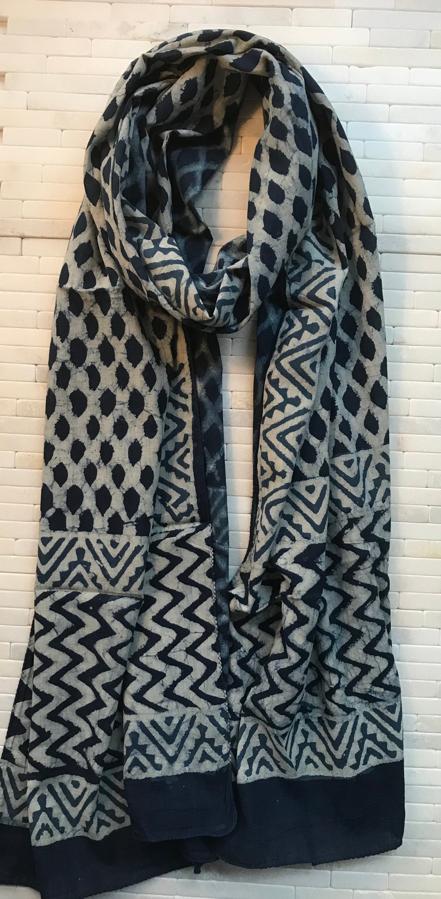 Indigo Trellis Hand Block Printed Stole